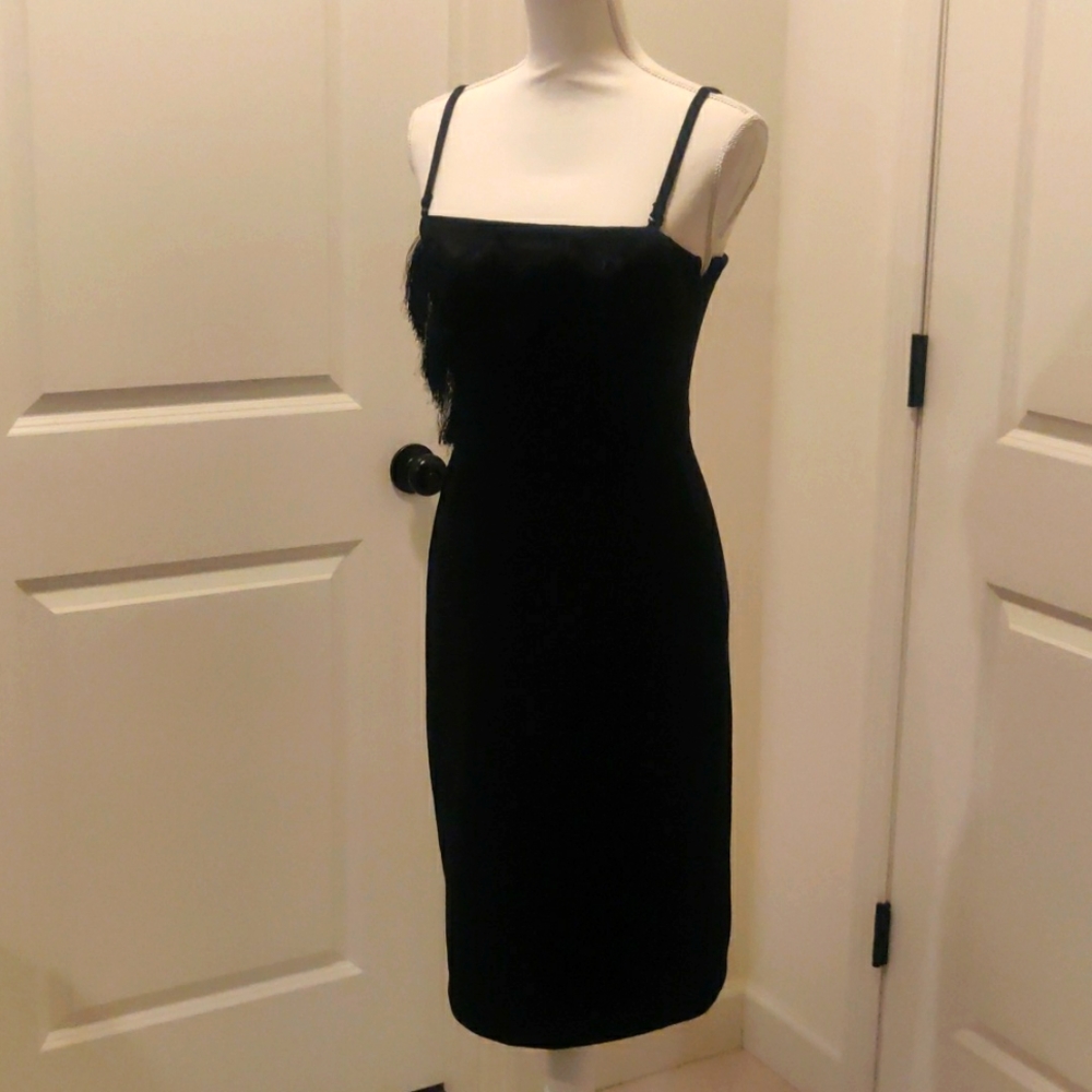 Banana Republic Little black fringe removable spaghetti straps dress sz 4